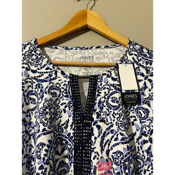 Jones New York Women’s Size XXL Long Sleeve Blouse Blue Crochet Detail NWT - Picture 3 of 9